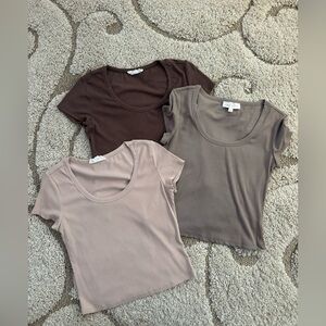 Chic Women's Scoop Neck Tees - Chocolate, Taupe, and Beige